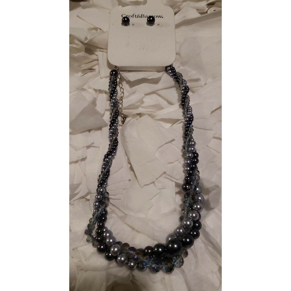 Necklace and Earrings Set Croft & Barrow Multi Strand Beaded 8mm Earrings Black